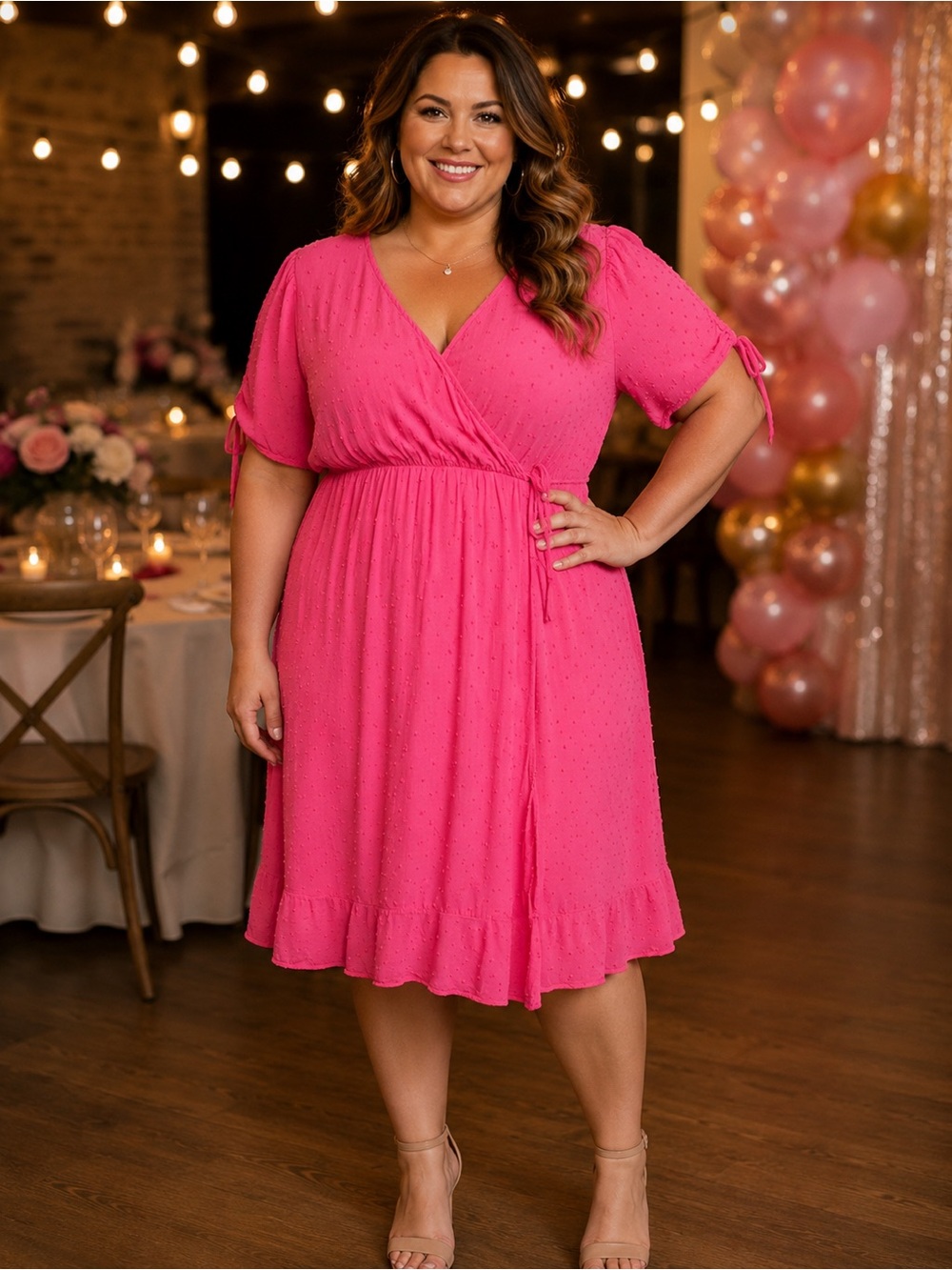 Torrid  Size 0 Pink Faux Wrap Swiss Dot Dress